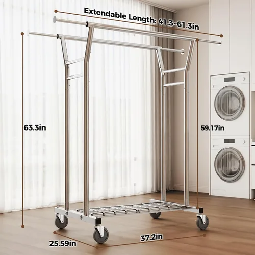 Miniatura 5 de HYSEYY Perchero de ropa resistente, perchero con ruedas para colgar ropa con estantes, carga de 700 libras, armario portátil con ruedas