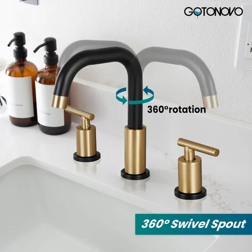 Miniatura 8 de gotonovo Grifo de lavabo de baño de 8 pulgadas, 3 agujeros, 2 asas, lavabo con drenaje desplegable con válvulas mezcladoras frías y calientes
