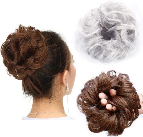 Miniatura 16 de Cabello sintético despeinado, grueso, extensiones para coleta, cabello recogido
