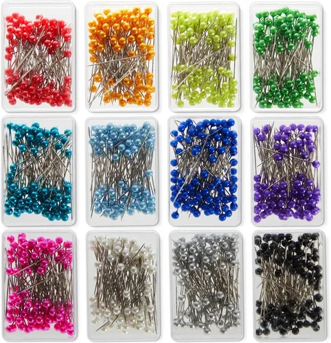 Juvale Alfileres de costura con cabezas de bola de colores, 1200 piezas, 12 colores, 1.5 pulgadas de largo, alfileres de cabeza de bola de acero