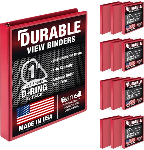 Miniatura 91 de Samsill Carpeta duradera de 1.5 pulgadas, fabricada en los Estados Unidos, carpeta de anillos en D, carpeta transparente personalizable, color rojo