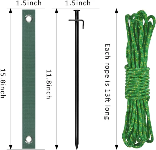 Miniatura 6 de Kit de estaca para árbol, soporte de anclaje resistente para árboles jóvenes con mal tiempo, incluye 3 correas de árbol, 3 estacas de metal