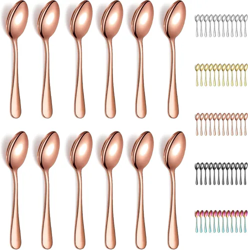Miniatura 8 de Evanda 12 cucharaditas doradas, acero inoxidable chapado en titanio dorado, cuchara de té de 5.5 in, cubiertos para té, café, pasteles, postres