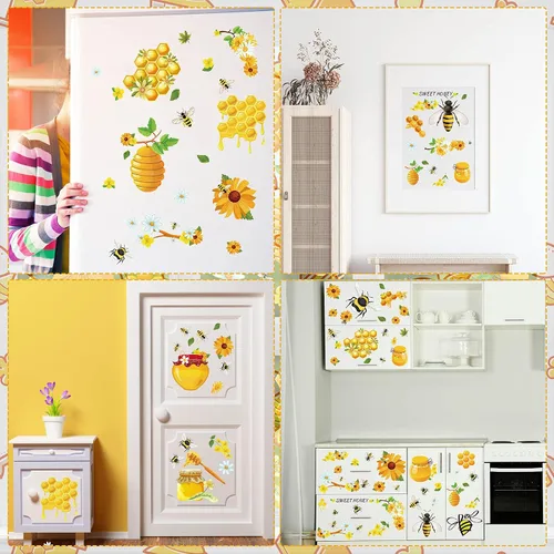 Miniatura 6 de Zonon 90 calcomanías de ventana de abeja de verano, calcomanías para ventana, calcomanías de girasol, calcomanías de panal, decoración de panal