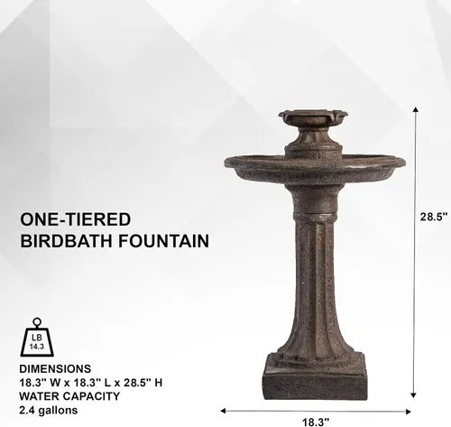 Miniatura 2 de XBrand Fuente de agua de baño de pájaros de 1 nivel para exteriores, fuente de resina con bomba de apagado automático, color marrón