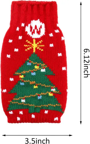 Miniatura 6 de Boao 6 juegos de fundas navideñas para botellas de vino y sombreros, decoración hecha a mano, suéter feo, vestido de botella de vino, vestido