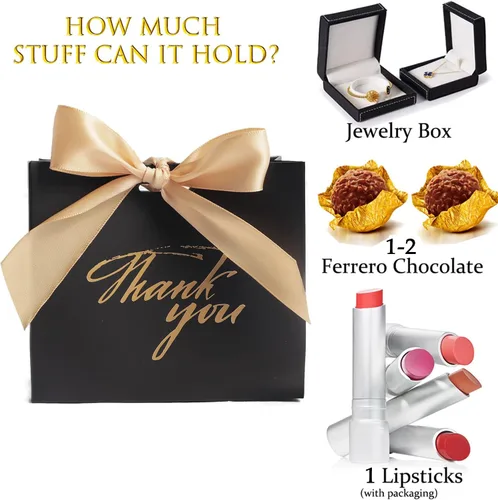 Miniatura 4 de DECHISY Paquete de 24 bolsas pequeñas de regalo de agradecimiento, bolsas de regalo de fiesta, cajas con lazo dorado, bolsas de regalo de papel Negro