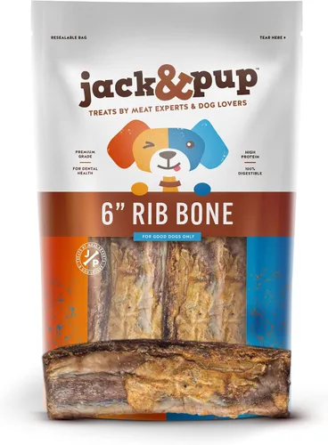 Jack&Pup Huesos de costilla de 6 pulgadas para perros (paquete de 13) – Huesos de carne de res naturales de un solo ingrediente para perros,