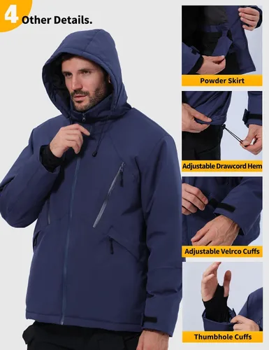 Miniatura 6 de GEMYSE Chaqueta de esquí para hombre, abrigo de nieve de invierno, impermeable, con capucha, aislante, resistente al viento, parka con múltiples