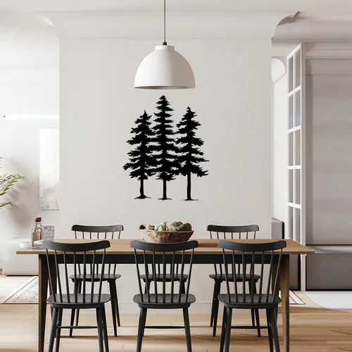 Miniatura 3 de Excmoky Arte de pared de metal de 3 pinos, 3 pinos cortados con láser, decoración de pared para el hogar, dormitorio, oficina, decoración al aire