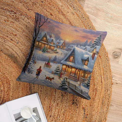 Miniatura 6 de Fundas de almohada de 16 x 16 pulgadas, diseño de pueblo de invierno, decoración de Navidad, para sofá, sala de estar, dormitorio