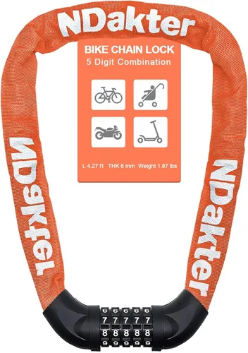 Miniatura 60 de NDakter Cerradura de cadena para bicicleta, combinación de 5 dígitos, resistente, antirrobo, cerradura de bicicleta de seguridad