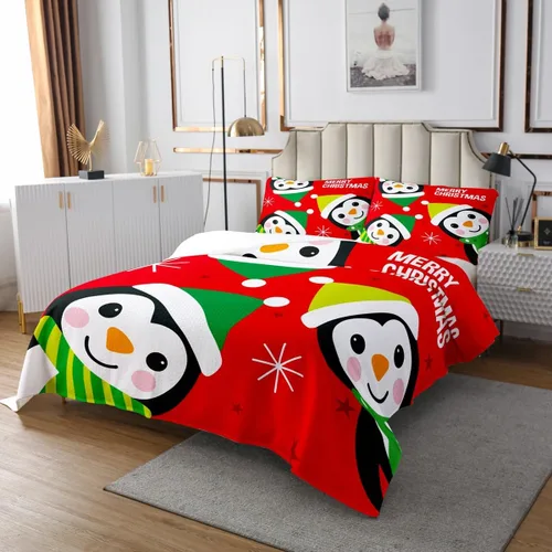Miniatura 3 de Manfei Juego de colcha de Navidad para niños, tamaño individual, diseño de pinos de dibujos animados, decoración de habitación de niños y adultos