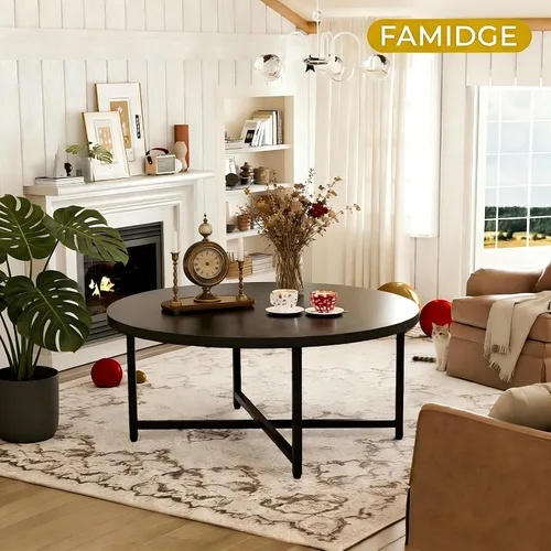 Miniatura 2 de FAMIDGE - Mesa auxiliar, mesa de centro redonda negra de 31.5 pulgadas para sala de estar, mesas centrales para uso familiar y de oficina, mesas