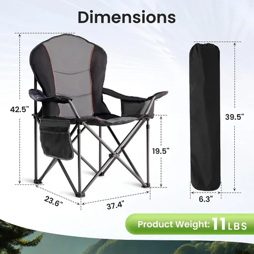 Miniatura 2 de Silla de Camping Sobredimensionada de Alta Resistencia - Silla Plegable Portátil, Portavasos y Estuche para Teléfono Impermeable para Adultos, negro