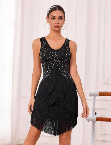 Miniatura 2 de Vestido de baile latino con flecos de borlas de diamantes de imitación para mujeres, trajes de baile de salón de competición, vestidos de tango