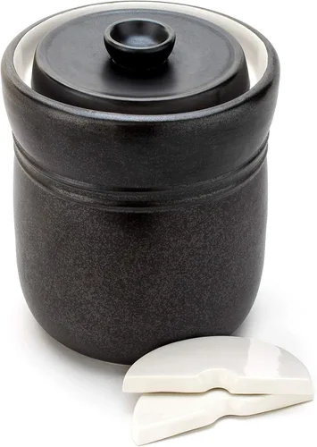 Miniatura 10 de TOMO Crock de fermentación con pesas 3L – Cerámica chucrut decapado Crock – Cerámica de Cerámica Kombucha Brewing – 3 litros (1 galón), peltre