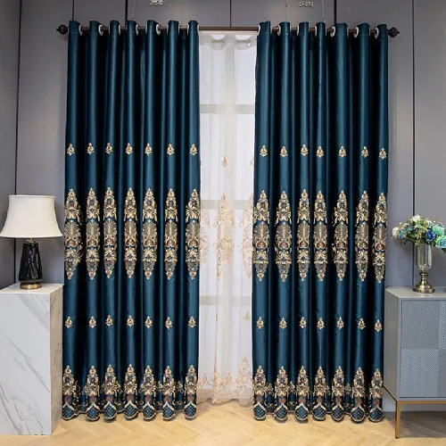 Miniatura 2 de Amidoudou 1 par de cortinas bordadas jacquard europeas de lujo para sala de estar y dormitorio (azul, 51 x 84 pulgadas)