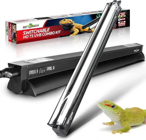 REPTI ZOO Luz UVB conmutable para reptiles, 24W T5 UVB Kit combinado de luz para reptiles tropicales y del desierto, lámpara de campana de terrario