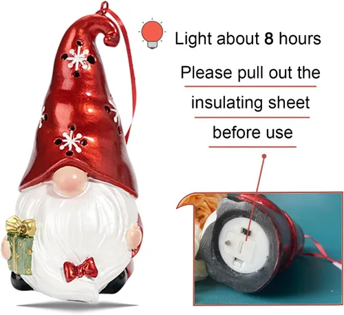 Miniatura 6 de Adornos de Navidad con gnomos iluminados para árbol de resina, decoración para colgar mesa de Navidad, adornos para decoración del hogar, 6.7