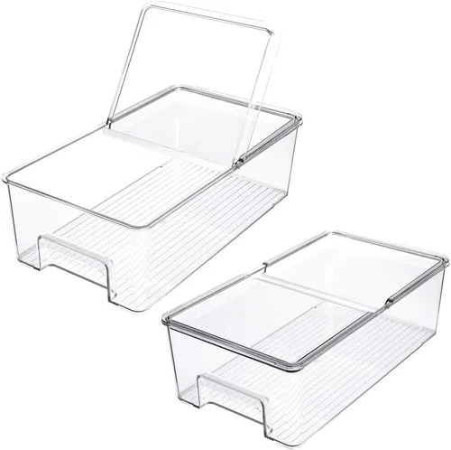 Miniatura 2 de SANNO Organizador de refrigerador de verduras, contenedores de alimentos con tapas, contenedores para refrigerador, alimentos, frutas, verduras