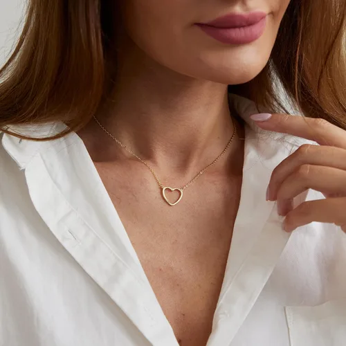 Miniatura 4 de LEXODY Collar de corazón delicado con dije de corazón pequeño, gargantilla chapada en oro de 14 quilates, lindo collar de cadena de corazón abierto