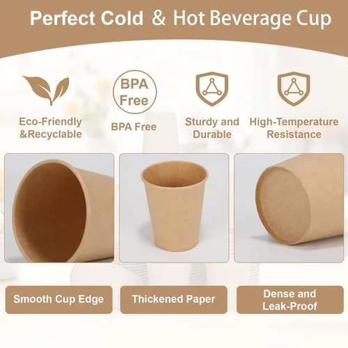 Miniatura 3 de Vasos desechables, paquete de 100 vasos de papel Kraft de 8 onzas, tazas de café de papel, vasos desechables de 8 onzas para bebidas calientes