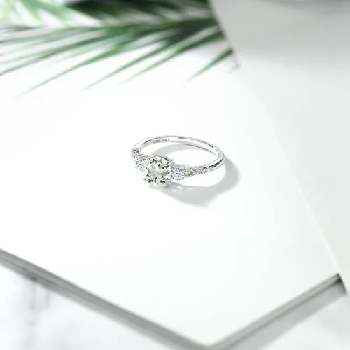 Miniatura 47 de Gem Stone King Anillo de compromiso de 3 piedras preciosas redondas de oro blanco de 10 quilates con piedra natal de 0.236 in con piedra natal