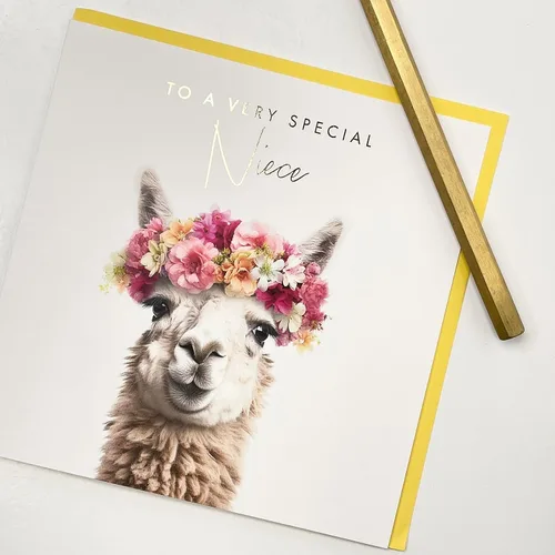 Miniatura 3 de Old English Co. Tarjeta de llama muy especial para sobrina, bonita tarjeta de cumpleaños floral de llama para ella, lindas tarjetas de felicitación
