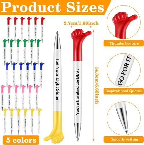 Miniatura 2 de Geyee 30 bolígrafos Thumbs Up a granel, bolígrafos divertidos de afirmación, citas inspiradoras, mensajes motivacionales, bolígrafo, regalos