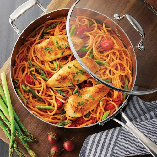Miniatura 5 de Tramontina Tri-Ply Clad - Juego de utensilios de cocina de acero inoxidable de 12 piezas con tapas de vidrio, ollas y sartenes, listo