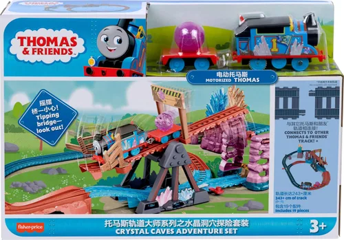 Miniatura 8 de Thomas & Friends Juego de tren de juguete motorizado Crystal Caves Adventure con Thomas, puente basculante y 8 pies de pista para niños en edad
