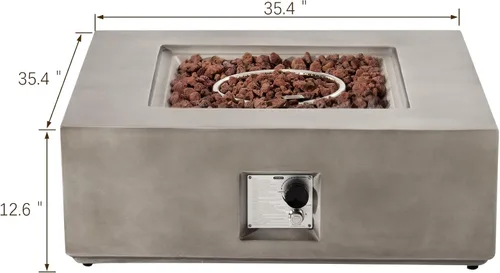 Miniatura 6 de SUNBURY Mesa de fuego de propano para exteriores de 35 pulgadas, mesa de fuego gris para patio de 50,000 BTU, mesa de fuego cuadrada de gas