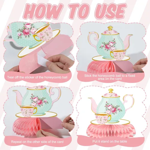 Miniatura 3 de 12 piezas de decoración de fiesta de té, tetera floral, centros de mesa de panal de abeja, decoración de mesa de fiesta de té para princesa