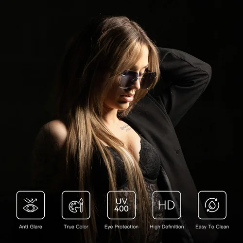 Miniatura 9 de ZENOTTIC Lentes de sol sin montura de gran tamaño para mujer, diseño geométrico de corte de diamante, lentes degradados, protección UV, tonos de moda