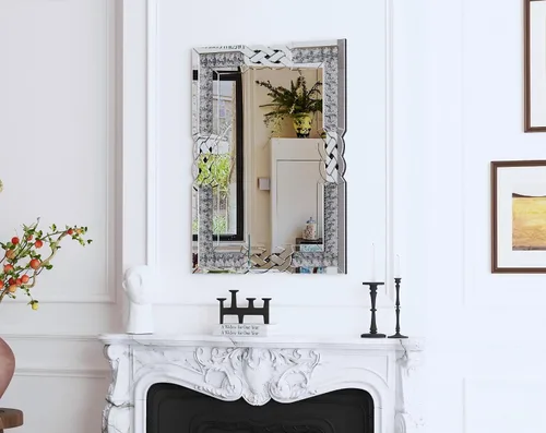 Miniatura 6 de Espejo de diamante triturado plateado: decoración rectangular de pared 35.4 x 23.6 pulgadas Espejo decorativo de lujo con espejo de cristal