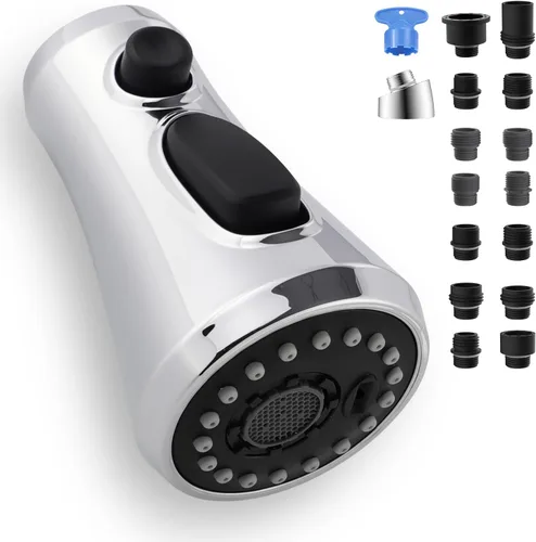 Miniatura 8 de Cabezal de Repuesto para Grifo de Cocina de 4 Funciones, Cabezal Rociador Universal Extraíble para Fregadero de Cocina con 15 Adaptadores Compatible