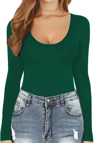 Miniatura 2 de MANGOPOP - Enterizos básicos elásticos para mujer, de manga corta o larga y con cuello redondo
