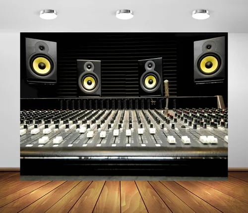 BELECO Telón de fondo de altavoz de música de tela de 5 x 3 pies para fotografía, consola de mezcla, altavoz Boombox, estudio de grabación, fondo de