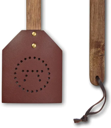 Miniatura 5 de Outset 76616 Matamoscas de madera de acacia y cuero estilo amish, 17.5 pulgadas, marrón