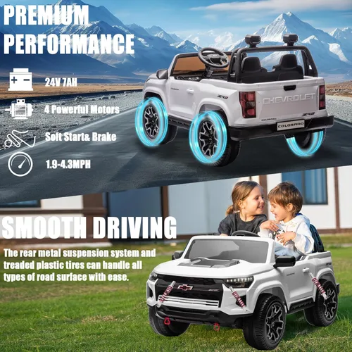 Miniatura 5 de POSTACK Vehículo de juguete para niños de 24 V y 7 Ah con licencia oficial de Chevrolet de 2 asientos con control remoto, luces LED y reproducción