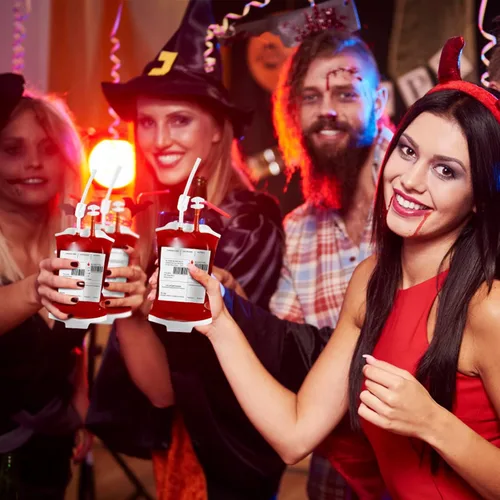 Miniatura 6 de Paquete de 80 bolsas de sangre de Halloween IV para bebidas, contenedor de energía reutilizable, bolsa de jugo para Halloween, zombi, enfermera