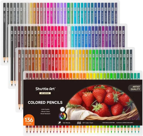 136 Lápices de colores Shuttle Art, juego de lápices de colores para adultos, libros para colorear 260 colores