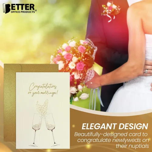 Miniatura 7 de Better Office Products Tarjeta de felicitación de boda con lámina dorada y plateada metálica, sobre brillante dorado, tamaño clásico de 5 x 7