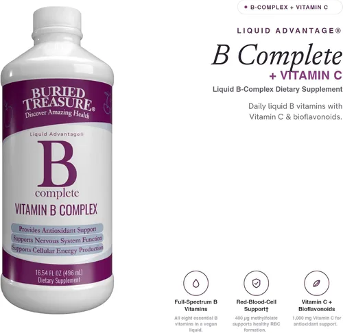 Miniatura 5 de Buried Treasure B Complete - Complejo líquido de vitamina B con metilcobalamina B12 y metilfolato B9, biotina, B1, B2, B3, B5, B6, líquido y sin