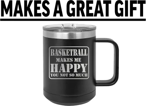 Miniatura 5 de Rogue River Tactical Funny Basketball Makes Me Happy You Not So Much - Taza de café negra de acero inoxidable resistente con tapa, regalo novedoso