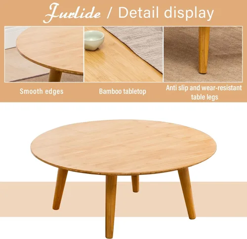 Miniatura 4 de Furlide Mesa de centro redonda de bambú, mesa de estilo japonés bajo para sala de estar, mesa de centro circular de mediados de siglo, mesas