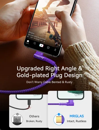 Miniatura 3 de MRGLAS Cable de carga USB C de 3.2A, [4 unidades, 10+6.6+3.3+1.6 pies] USB A a USB C en ángulo recto chapado en oro tipo C cargador de carga rápida