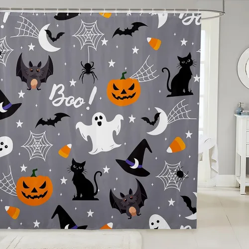 Erosebridal Juego de cortinas de ducha góticas espeluznantes para bañeras, farol de calabaza, cortina de baño para niños, telarañas fantasmas, Multi