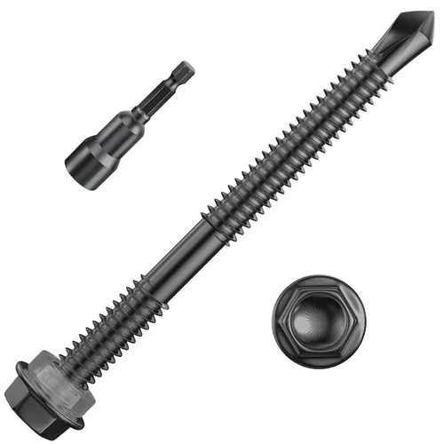 Miniatura 13 de Wensilon (250Pcs) #8×1" Tornillos autoperforantes de cabeza hexagonal con arandela, tornillos de acero inoxidable 410 para chapa metálica, tornillos